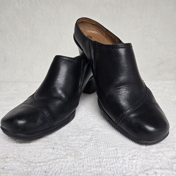 Earth Spirit Emma Black Leather Mule Clogs 7.5 Booties Dark Academia Whimsygoth - Picture 1 of 10